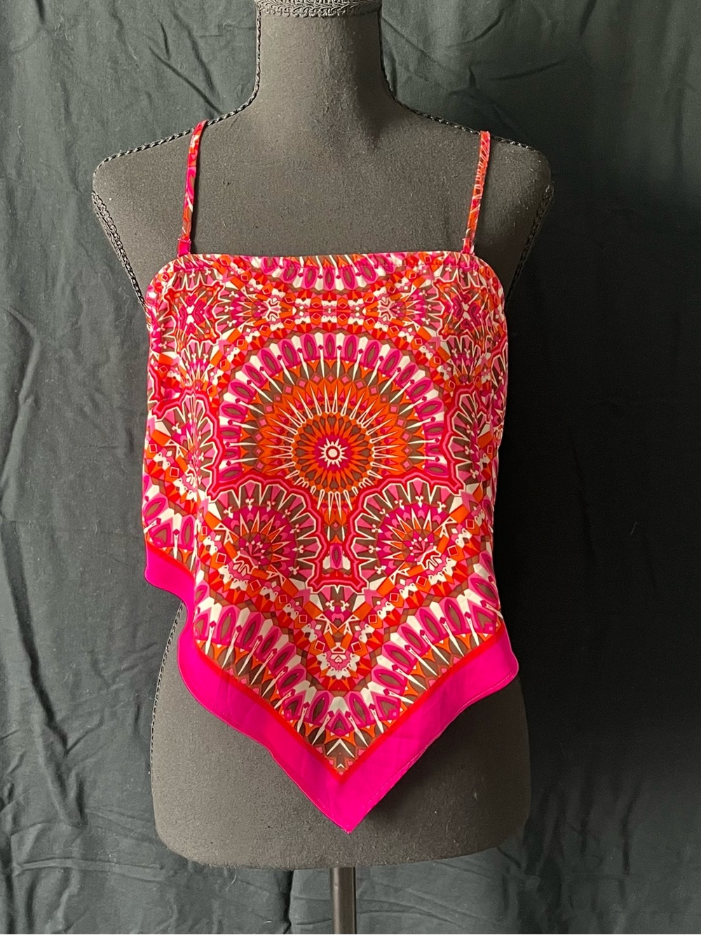 Rose & Olive S Pink and Orange Boho Handkerchief Hem Cami Top